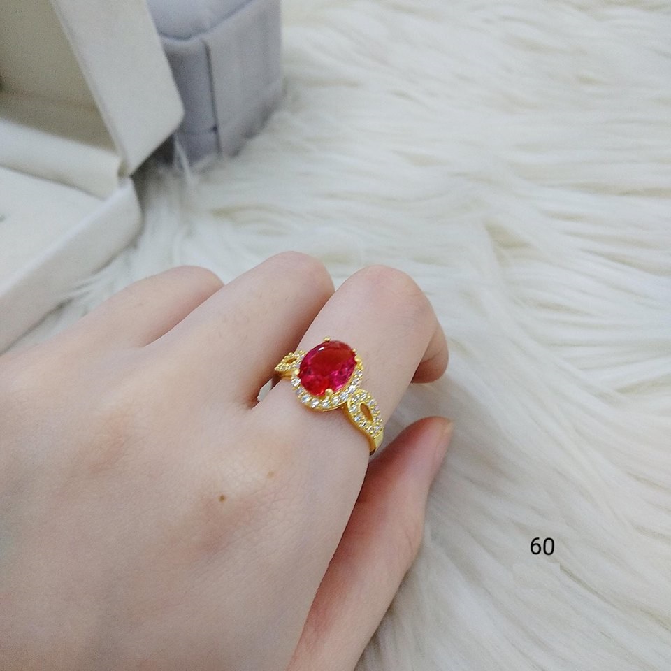 Nhẫn vàng tây nữ mặt đá màu đỏ - Trang sức PTJ3146